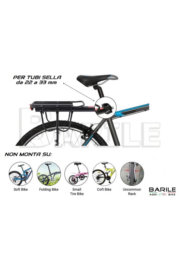 capacità di carico 25 kg Supporto Regolabile in Lega di Alluminio Zerone Portapacchi Universale per Bicicletta portabagagli Posteriore di Bicicletta MTB 